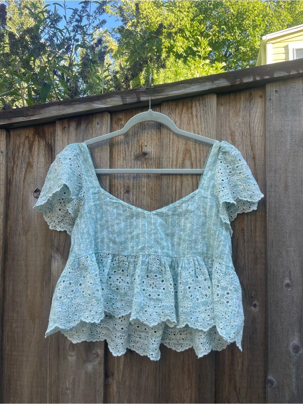 Light Blue Eyelet Peplum Top